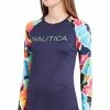 Nautica | Light Blue Multicolor Abstract Logo Long-Sleeve Rashguard Top - Women