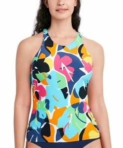 Nautica | Light Blue Multicolor Abstract High-Neck Tankini Top - Women