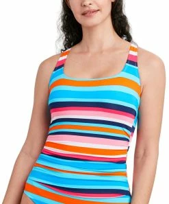 Nautica | Blue Multicolor Stripe Shirred Scoop-Neck One-Piece - Women