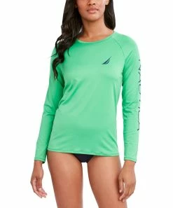 Nautica | Light Green Logo-Accent Long-Sleeve Rashguard Top - Women