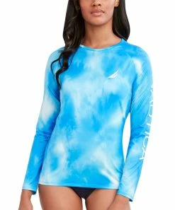 Nautica | Light Blue & White Tie-Dye Long-Sleeve Rashguard Top - Women