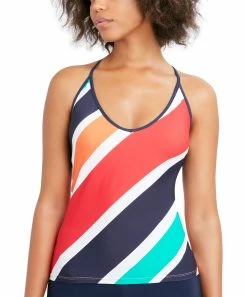 Nautica | Red Multicolor Cross Stripe V-Neck Tankini Top - Women