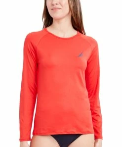 Nautica | Red Logo-Accent Long-Sleeve Rashguard Top - Women