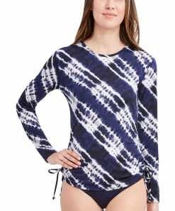 Nautica | Navy & White Tie-Dye Stripe Long-Sleeve Rashguard Top - Women