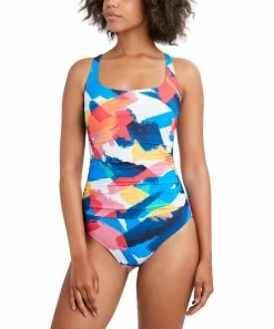 Nautica | Blue Multicolor Abstract Shirred One-Piece - Women