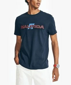 Nautica | Navy & Burgundy Logo Crewneck Tee - Men