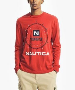 Nautica | Red & White '1983 Nautica' Compass Logo Long-Sleeve Tee - Men
