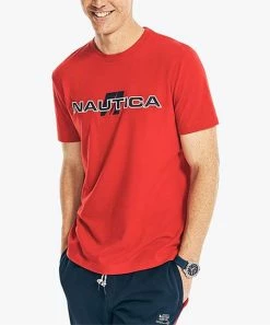Nautica | Bright Red & Navy Logo Crewneck Tee - Men