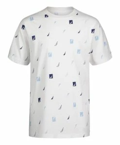 Nautica | Bright White & Blue Logo Print Crewneck Tee - Toddler