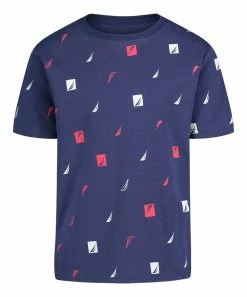Nautica | Blue & Red Logo Print Crewneck Tee - Toddler & Boys