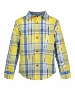Nautica | Dandelion & Blue Plaid Long-Sleeve Button-Up - Toddler