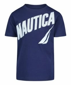 Nautica | Navy & White Slanted Logo Crewneck Tee - Toddler & Boys