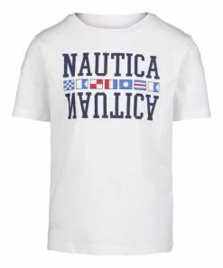 Nautica | Bright White Logo Flags Crewneck Tee - Toddler & Boys