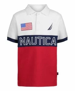 Nautica | Red & White Flag Logo Color Block Polo - Toddler
