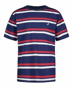 Nautica | Navy & Red Stripe Crewneck Tee - Toddler