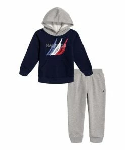 Nautica | Navy Boat Logo Hoodie & Light Gray Joggers - Infant