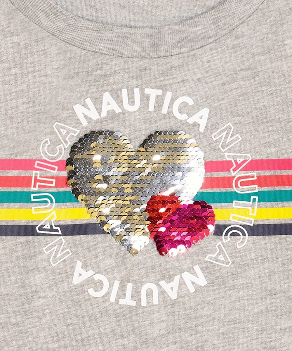 Nautica | Light Gray Heather Stripe Heart Logo Crewneck Tee - Toddler - Image 2