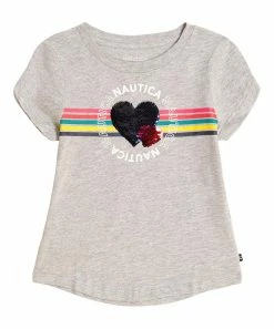 Nautica | Light Gray Heather Stripe Heart Logo Crewneck Tee - Toddler