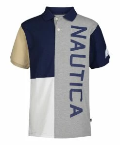 Nautica | Grey Heather Color Block Logo Polo - Toddler