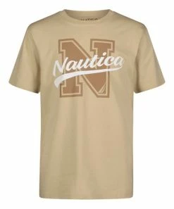 Nautica | Pale Khaki Script Logo Crewneck Tee - Boys