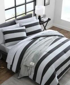 Nautica | Black & Gray Stripe Lawndale Cotton Duvet Cover Set
