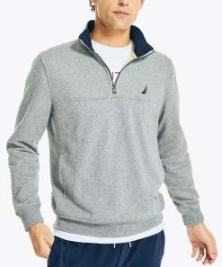 Nautica | Stone Gray Heather J-Class Quarter-Zip Pullover - Men