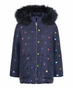 Nautica | Peacoat-Navy Heart Faux-Fur Puffer Jacket - Girls