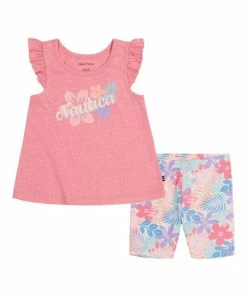 Nautica | Pink Flutter-Sleeve Tank & Pink & Blue Floral Shorts - Infant