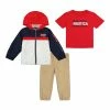 Nautica | Red & White Color Block Zip-Up Hooded Jacket - Boys