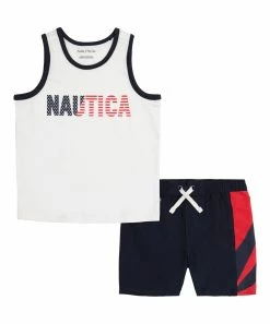 Nautica | White Logo Ringer Tank & Black Shorts - Infant