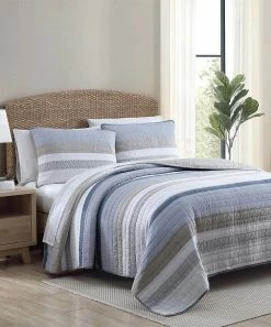 Nautica | Dark Beige & Blue Stripe Galewood Quilt Set