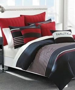 Nautica | Black & Red Stripe Mineola Cotton Duvet Cover Set