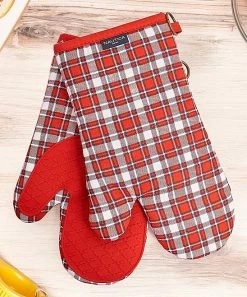 Nautica | Red Plaid Silicone-Palm Oven Mitt - Set of Two
