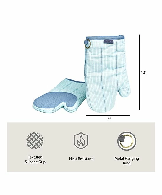 Nautica | Aqua Stripe Silicone-Palm Oven Mitt - Set of Two - Image 3